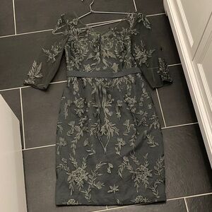 Elegant Gray Floral Embroidered Dress
